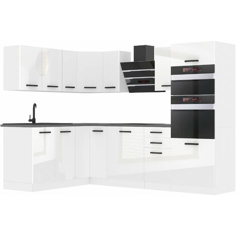 Belini – Cuisine équipée complète L-Forme sans plan de travail – Blanc brillant – Dimensions 60 x 360 x 204 cm – Corps en panneaux de particules 16 mm (1/4)
