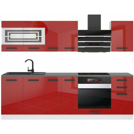 Belini Cuisine Equipee Complete Margaret Muebles de Cuisine Complets - 240 cm. Cuisine Complete sans Plan de Travail, Rouge très Brillant (1/4)