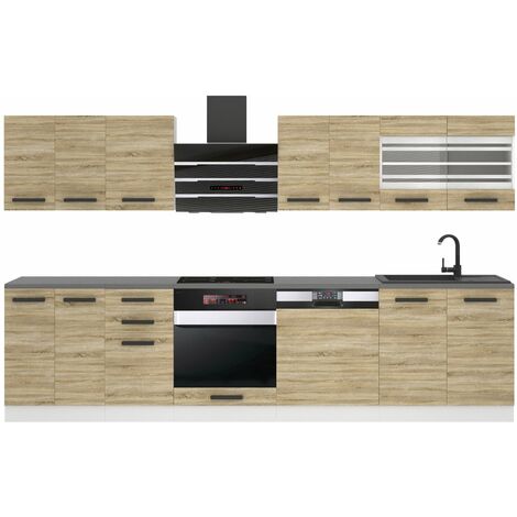 BELINI Cuisine Equipee Complete - 300 cm Lucy Muebles de Cuisine Complète Cuisine Complete sans Plan de Travail Rangement Cuisine Buffet Cuisine Chêne Sonoma (1/4)