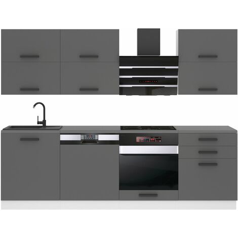 Belini Cuisine Equipee Complete Madison Muebles de Cuisine Complets - 240 cm. Cuisine Complete avec Plan de Travail, Argent Mat (1/4)