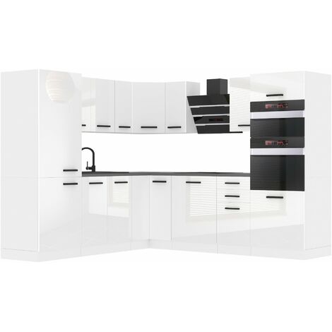 Belini Cuisine Equipee Complete Stacy Muebles de Cuisine Complets. L-Forme Cuisine. Cuisine Complete avec Plan de Travail, Blanc très Brillant (1/4)