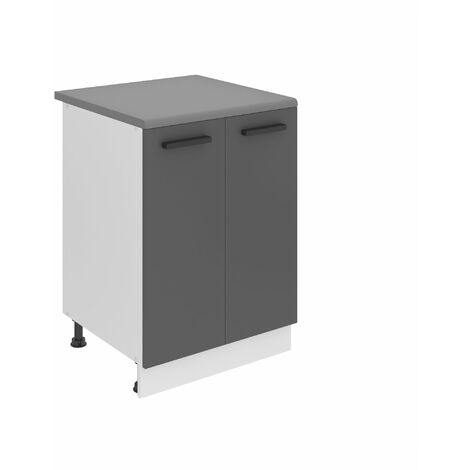 BELINI Meuble Cuisine Bas avec Plan de Travail SD19 I Meubles de Cuisine - Taille: 51,6 x 60 x 85 cm I Petit Meuble Cuisine - 2 Portes I Couleur : Argent Mat (1/5)