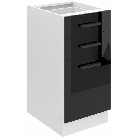 BELINI Meuble Cuisine Bas sans Plan de Travail SDSZ I Meubles de Cuisine - Taille: 51,6 x 40 x 82 cm I Petit Meuble Cuisine - 2 Tiroirs, 1 Porte I Couleur : Noir très Brillant (1/5)