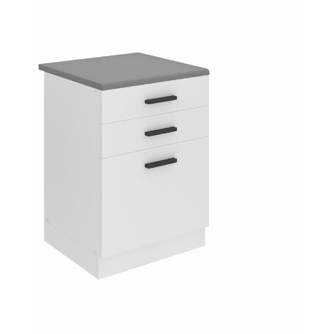 BELINI Meuble Cuisine Bas avec Plan de Travail SDSZ I Meubles de Cuisine - Taille: 51,6 x 60 x 85 cm I Petit Meuble Cuisine - 2 Tiroirs, 1 Porte I Couleur : Blanc Mat