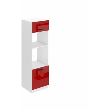 BELINI Meuble de Rangement pour Micro-Onde I Armoire de Cuisine avec 2 Portes I Meuble Cuisine 57,6 x 60 x 204 cm I Etagere Micro Ondes Couleur: Rouge très Brillant (1/4)