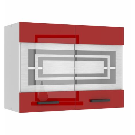 BELINI Meuble Haut Cuisine SGW80 I Meubles de Cuisine - Mural, Rangements, 2 Portes Vitrées I Taille: 29,6 x 80 x 58 cm I Armoire Murale avec Poignée en Métal I Couleur: Rouge très Brillant (1/5)