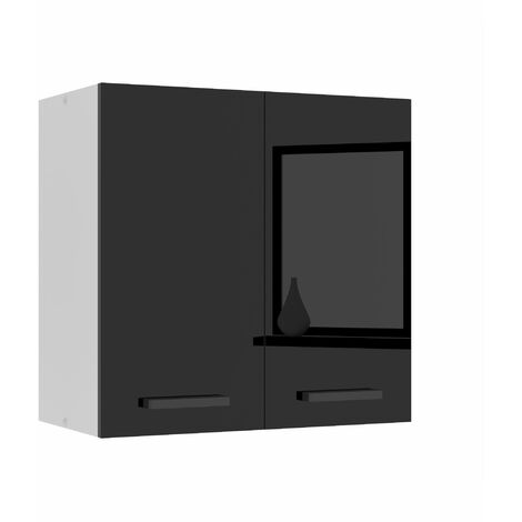 BELINI Meuble Haut Cuisine SG2-60 I Meubles de Cuisine - Mural, Rangements, 2 Portes I Taille: 29,6 x 60 x 58 cm I Armoire Murale avec Poignée en Métal I Couleur: Noir très Brillant (1/5)