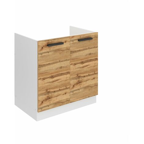 BELINI Meuble Cuisine Bas sans Plan de Travail SDZ I Meubles de Cuisine - Taille: 51,6 x 80 x 82 cm I Meuble sous Evier - 2 Portes I Couleur : chêne wotan