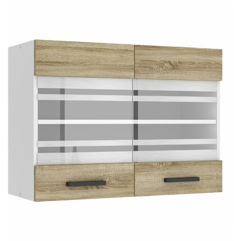 BELINI Meuble Haut Cuisine SGW80 I Meubles de Cuisine - Mural, Rangements, 2 Portes Vitrées I Taille: 29,6 x 80 x 58 cm I Armoire Murale avec Poignée en Métal I Couleur: chêne Sonoma (1/5)
