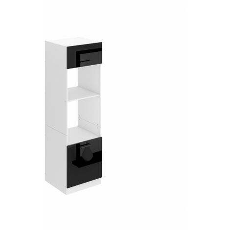 BELINI Meuble de Rangement pour Micro-Onde I Armoire de Cuisine avec 2 Portes I Meuble Cuisine 57,6 x 60 x 204 cm I Etagere Micro Ondes Couleur: Noir très Brillant (1/4)