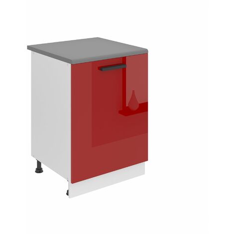 BELINI Meuble Cuisine Bas avec Plan de Travail SD I Meubles de Cuisine - Taille: 51,6 x 60 x 85 cm I Petit Meuble Cuisine - 1 Porte I Couleur : Rouge très Brillant