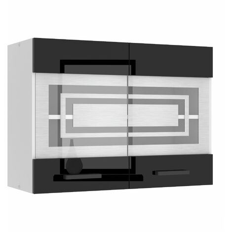 Belini – Meuble haut cuisine mural 2 portes vitrées – Dimensions 29,6 x 80 x 58 cm – Corps en panneaux de particules – Poignée métal noir brillant - SGW80 (1/5)