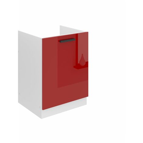 BELINI Meuble Cuisine Bas sans Plan de Travail SDZ I Meubles de Cuisine - Taille: 51,6 x 60 x 82 cm I Meuble sous Evier - 1 Porte I Couleur : Rouge très Brillant
