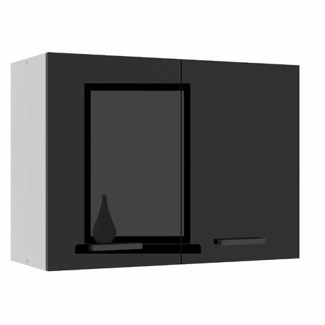 BELINI Meuble Haut Cuisine SG80 I Meubles de Cuisine - Mural, Rangements, 2 Portes I Taille: 29,6 x 80 x 58 cm I Armoire Murale avec Poignée en Métal I Couleur: Noir très Brillant