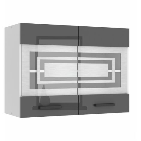 BELINI Meuble Haut Cuisine SGW80 I Meubles de Cuisine - Mural, Rangements, 2 Portes Vitrées I Taille: 29,6 x 80 x 58 cm I Armoire Murale avec Poignée en Métal I Couleur: Argent très Brillant (1/5)