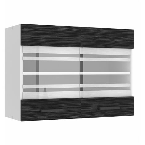 BELINI Meuble Haut Cuisine SGW80 I Meubles de Cuisine - Mural, Rangements, 2 Portes Vitrées I Taille: 29,6 x 80 x 58 cm I Armoire Murale avec Poignée en Métal I Couleur: ébène Royal (1/5)