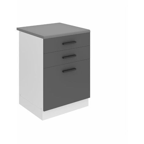 BELINI Meuble Cuisine Bas avec Plan de Travail SDSZ I Meubles de Cuisine - Taille: 51,6 x 60 x 85 cm I Petit Meuble Cuisine - 2 Tiroirs, 1 Porte I Couleur : Argent Mat