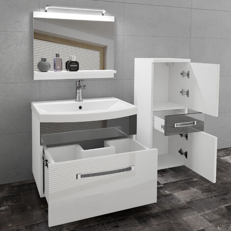 Meuble De Salle De Bain - BELINI - Lavabo + Miroir - Éclairage LED