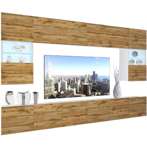 BELINI - Unité Murale TV NEX I Ensemble Muebles de Salon Complet I Ensemble Meuble TV avec Illumination LED I Dimensions: 300 x 180 x 36 cm I Coleur: chêne wotan