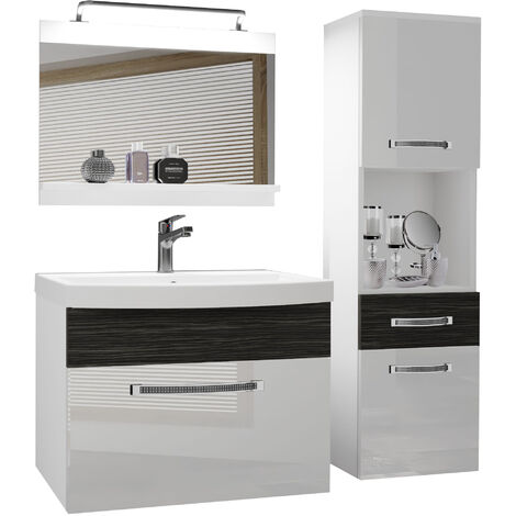 BELINI Meuble de Salle de Bain Lavabo Inclus, Meuble sous-Vasque, Miroir et Cabinet Haut Largeur: 100 cm Kit d'éclairage Inclus Couleur : Blanc très Brillant/ébène Royal (1/5)