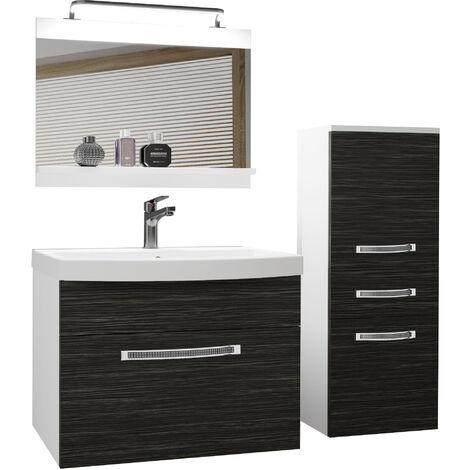 BELINI Meuble de Salle de Bain Lavabo Inclus, Meuble sous-Vasque, Miroir et Cabinet Largeur: 100 cm Kit d'éclairage Inclus Couleur : ébène Royal (1/5)