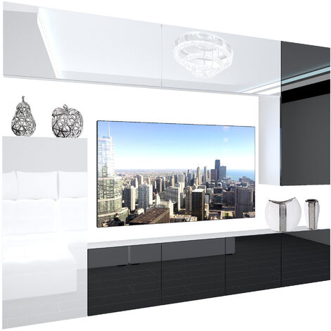 BELINI - Unité Murale TV NEX I Ensemble Muebles de Salon Complet I Ensemble Meuble TV avec Illumination LED I Dimensions: 250 x 180 x 36 cm I Coleur: Blanc très Brillant/Noir très Brillant 2