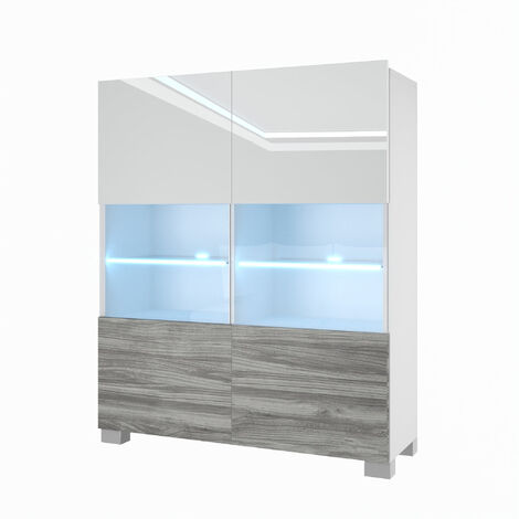 BELINI Commode Chambre ou Salon NEX KOM I Meubles de Salon avec 2 Portes Vitrées I Teille: 36 x 100 x 115 cm I Commode Salon, Rangement - Couleur: Blanc très Brillant/chêne Glamour (1/5)