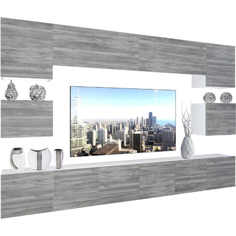 BELINI - Unité Murale TV NEX I Ensemble Muebles de Salon Complet I Ensemble Meuble TV avec Illumination LED I Dimensions: 300 x 180 x 36 cm I Coleur: chêne Glamour
