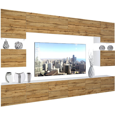BELINI - Unité Murale TV NEX I Ensemble Muebles de Salon Complet I Ensemble Meuble TV avec Illumination LED I Dimensions: 300 x 180 x 36 cm I Coleur: chêne wotan