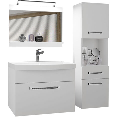 BELINI Meuble de Salle de Bain Lavabo Inclus, Meuble sous-Vasque, Miroir et Cabinet Haut Largeur: 100 cm Kit d'éclairage Inclus Couleur : Blanc Mat (1/4)