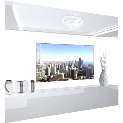 BELINI - Unité Murale TV NEX I Ensemble Muebles de Salon Complet I Ensemble Meuble TV avec Illumination LED I Dimensions: 200 x 180 x 36 cm I Coleur: Blanc très Brillant (1/5)