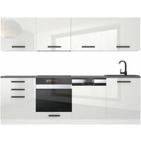 Belini – Cuisine complète 240 cm avec plan de travail blanc brillant – Corps en panneaux de particules – Tiroirs avec fermeture silencieuse – Éclairage tactile