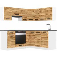 Belini Cuisine Equipee Complete Sarah Muebles de Cuisine Complets. L-Forme Cuisine. Cuisine Complete sans Plan de Travail, chêne wotan
