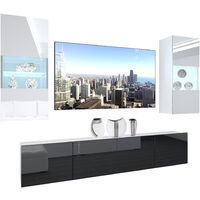 BELINI - Unité Murale TV NEX I Ensemble Muebles de Salon Complet I Ensemble Meuble TV avec Illumination LED I Dimensions: 200 x 180 x 36 cm I Coleur: Blanc très Brillant/Noir très Brillant