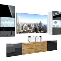 BELINI - Unité Murale TV NEX I Ensemble Muebles de Salon Complet I Ensemble Meuble TV avec Illumination LED I Dimensions: 200 x 180 x 36 cm I Coleur: Noir très Brillant/chêne wotan