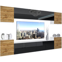 BELINI - Unité Murale TV NEX I Ensemble Muebles de Salon Complet I Ensemble Meuble TV avec Illumination LED I Dimensions: 300 x 180 x 36 cm I Coleur: chêne wotan/Noir très Brillant 2