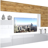 BELINI - Unité Murale TV NEX I Ensemble Muebles de Salon Complet I Ensemble Meuble TV avec Illumination LED I Dimensions: 250 x 180 x 36 cm I Coleur: chêne wotan/Blanc très Brillant 1