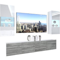 BELINI - Unité Murale TV NEX I Ensemble Muebles de Salon Complet I Ensemble Meuble TV avec Illumination LED I Dimensions: 200 x 180 x 36 cm I Coleur: Blanc très Brillant/chêne Glamour