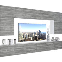 Belini – Ensemble meuble TV mural NEX I – Dimensions 300 x 180 x 36 cm – Finition chêne Glamour – Éclairage LED multicolore télécommandé