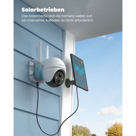 ieGeek 2Stk. 2K Solar Überwachungskamera Aussen Akku, 355°/140° Pan Tilt Kabellose  mit Farbnachtsicht, PIR Bewegungsmelder, Sirene/Weißlichtalarm, 2-Wege-Audio, IP65, Cloud/SD Storage