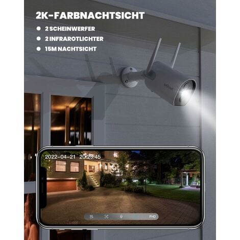 ieGeek 2K 3MP Überwachungskamera Aussen Solar, Überwachungskamera aussen Akku,Kabellose,PIR Bewegungsmelder,Farbige 15m Nachtsicht,Sirene und Lichtalarm,2-Wege Audio,Cloud/SD Storage,IP65,2.4 GHz