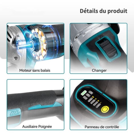Meuleuse d'angle 125mm,Professional Meuleuse d’angle sans fil pour Makita 18V batterie (nue uniquement) - bleu