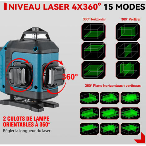 Ej.Life Niveau Laser 4x360° Vert, Laser Croisé Auto-Nivellant 3D, 2
