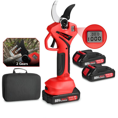 Secateur electrique sans fil 50mm ,2 vitesse(61mm/55mm),avec affichage numérique de verdissement de jardin Sécateur - avec batteries et chargeur