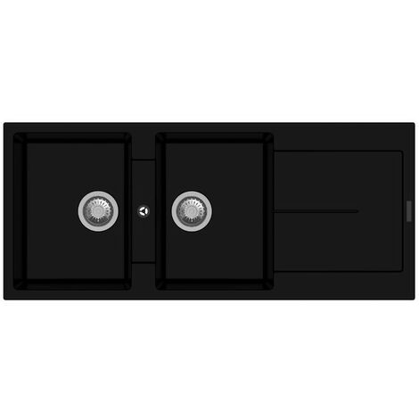Fregadero de cuarzo reversible 116x50 cm con 2 cubetas y escurridor negro - Enigma D200 (1/3)