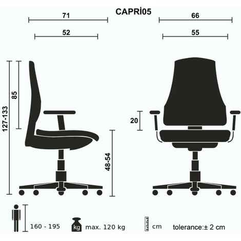 Sillón de oficina con reposabrazos con ruedas y reposacabezas negro - Capri
