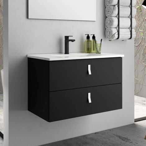 Mueble de baño suspendido con 2 cajones negro 60x45x48H cm - Vitty (1/2)