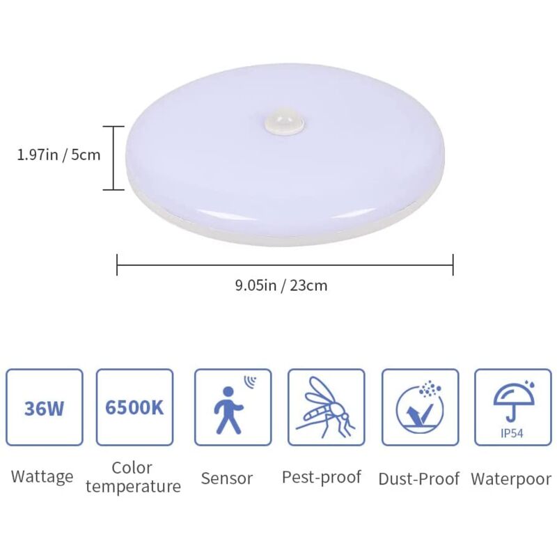 VivaLet Plafonnier LED Detecteur De Mouvement Intérieur 28W 2800LM, 3000K-6000K Plafond Plat à Intensité Variable Avec Télécommande, IP54 Lampe De Capteur De Lumière Pour Bains Garage Couloir 30cm