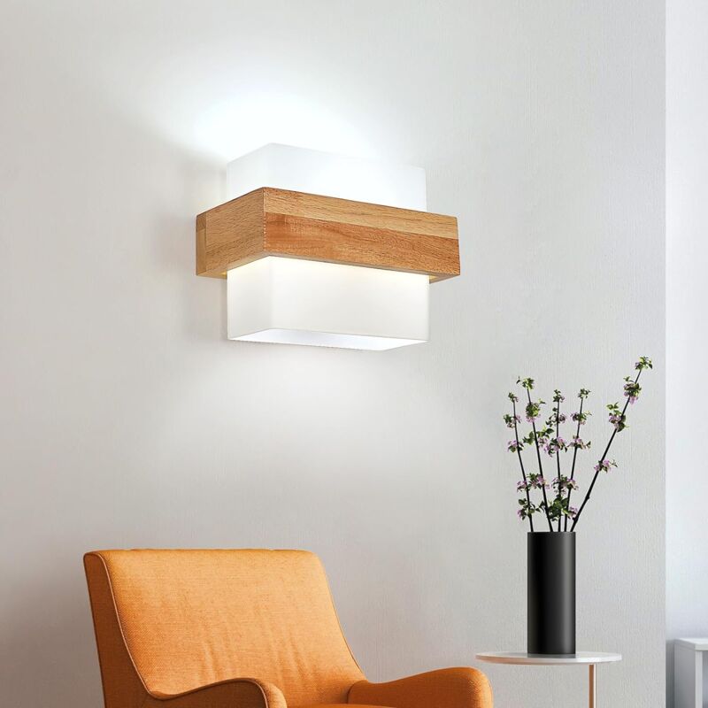 DELIPOP Applique Murale Bois Moderne Avec Abat-jour Verre - Lampe Intérieure E27 Pour Chambre, Salon, Couloir