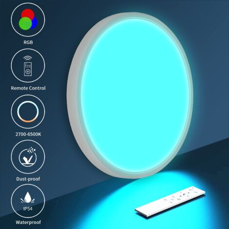 Plafonnier LED Dimmable 24W RGB Télécommande – Luminaire Rond 2700LM IP44 Moderne Pour Salon, Chambre, Salle De Bain